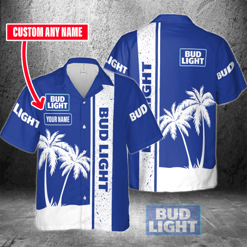 Bud Light Custom Name 3D Button 3D Button Hawaiian Shirt Gift for Men Dad Father Gift for Men Dad Father 3HS-S7R6
