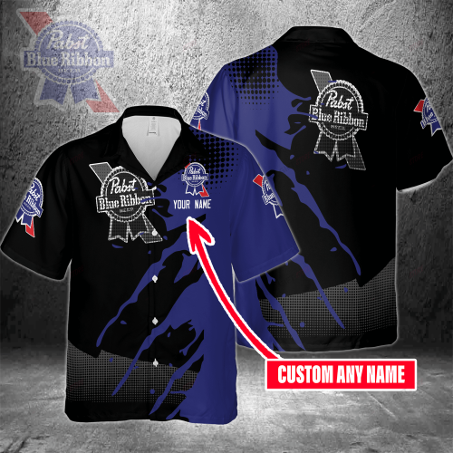 Pabst Blue Ribbon Custom Name 3D Button 3D Button Hawaiian Shirt Gift for Men Dad Father Gift for Men Dad Father 3HS-Y6W3