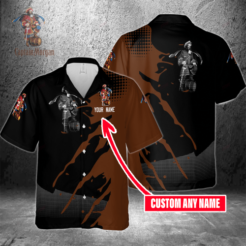 Captain Morgan Custom Name 3D Button 3D Button Hawaiian Shirt Gift for Men Dad Father Gift for Men Dad Father 3HS-V2M3