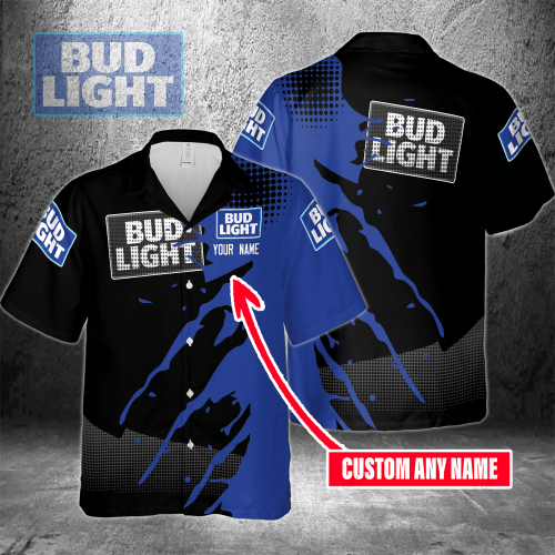 Bud Light Custom Name 3D Button 3D Button Hawaiian Shirt Gift for Men Dad Father Gift for Men Dad Father 3HS-Y9A2