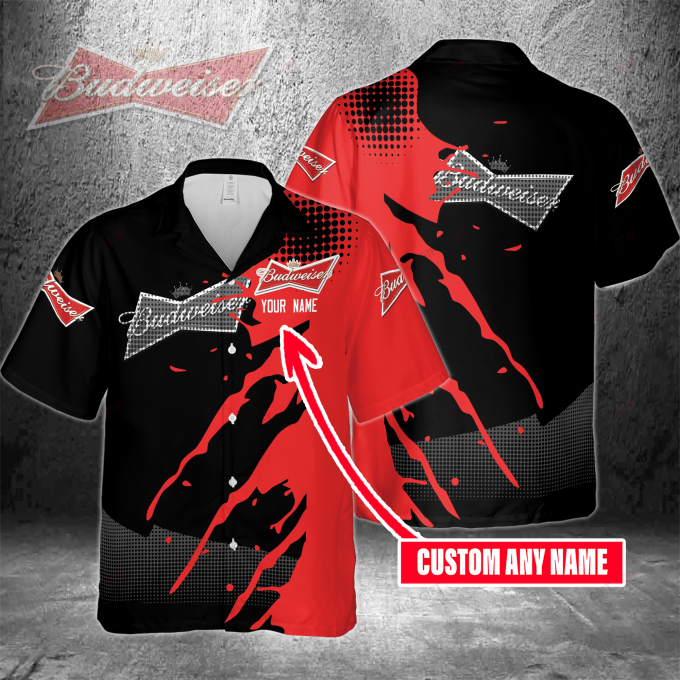 Budweiser Custom Name 3D Button 3D Button Hawaiian Shirt Gift for Men Dad Father Gift for Men Dad Father 3HS-K0H1