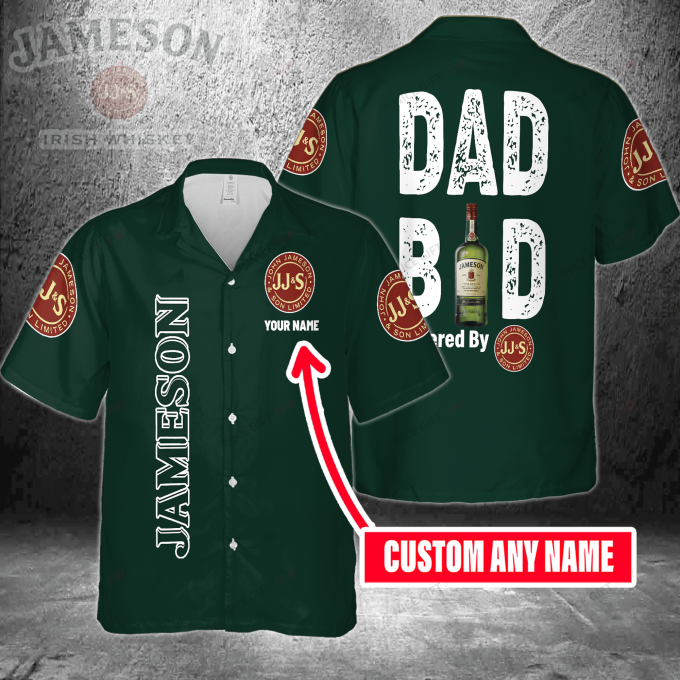 Dad Bod Powered By Jameson Irish Whiskey Custom Name 3D Button 3D Button Hawaiian Shirt Gift for Men Dad Father Gift for Men Dad Father 3HS-M5V8
