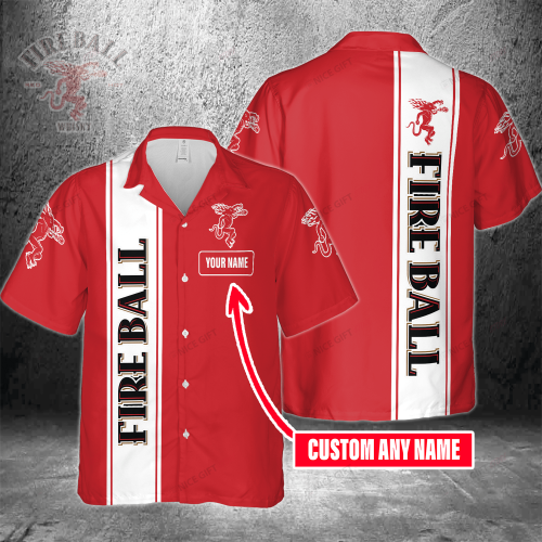 Fireball Cinnamon Whisky Custom Name 3D Button 3D Button Hawaiian Shirt Gift for Men Dad Father Gift for Men Dad Father 3HS-J0T4