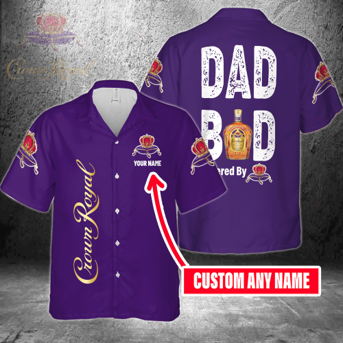 Dad Bod Powered By Crown Royal Custom Name 3D Button 3D Button Hawaiian Shirt Gift for Men Dad Father Gift for Men Dad Father 3HS-Y7N5
