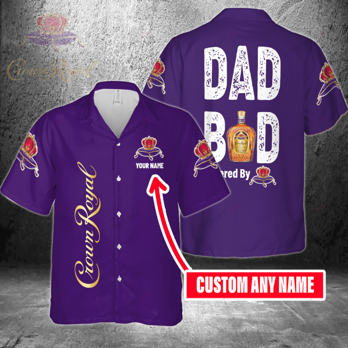 Dad Bod Powered By Crown Royal Custom Name 3D Button 3D Button Hawaiian Shirt Gift for Men Dad Father Gift for Men Dad Father 3HS-Y7N5