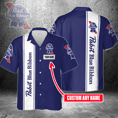 Pabst Blue Ribbon Custom Name 3D Button 3D Button Hawaiian Shirt Gift for Men Dad Father Gift for Men Dad Father 3HS-N6C1