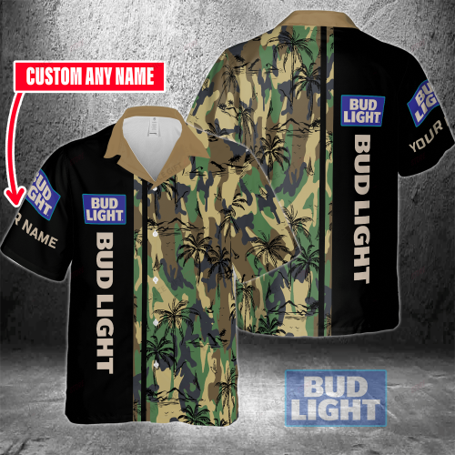 Bud Light Custom Name 3D Button 3D Button Hawaiian Shirt Gift for Men Dad Father Gift for Men Dad Father 3HS-A6K9
