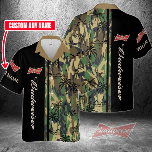 Budweiser Custom Name 3D Button 3D Button Hawaiian Shirt Gift for Men Dad Father Gift for Men Dad Father 3HS-V3M1