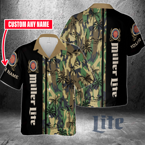 Miller Lite Custom Name 3D Button 3D Button Hawaiian Shirt Gift for Men Dad Father Gift for Men Dad Father 3HS-F5K6