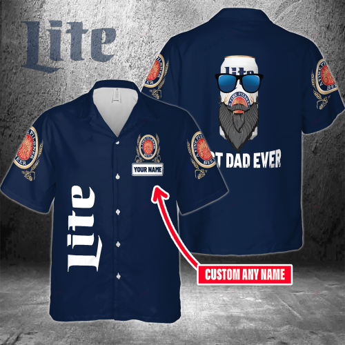Miller Lite Custom Name Best Dad Ever 3D Button 3D Button Hawaiian Shirt Gift for Men Dad Father Gift for Men Dad Father 3HS-P7Z4