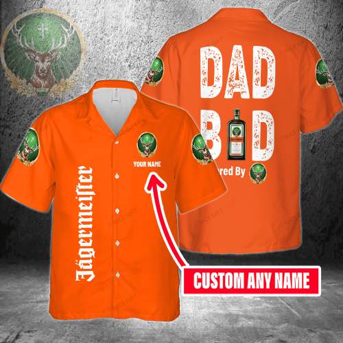 Dad Bod Powered By Jagermeister Custom Name 3D Button 3D Button Hawaiian Shirt Gift for Men Dad Father Gift for Men Dad Father 3HS-X5Y4