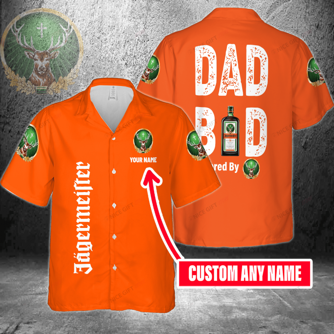 Dad Bod Powered By Jagermeister Custom Name 3D Button 3D Button Hawaiian Shirt Gift for Men Dad Father Gift for Men Dad Father 3HS-X5Y4