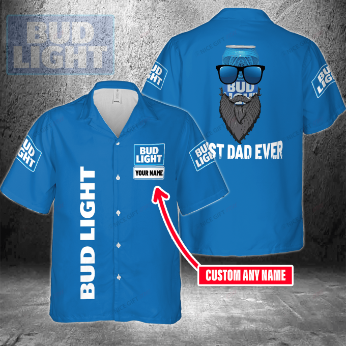 Bud Light Custom Name Best Dad Ever 3D Button 3D Button Hawaiian Shirt Gift for Men Dad Father Gift for Men Dad Father 3HS-Y6X2