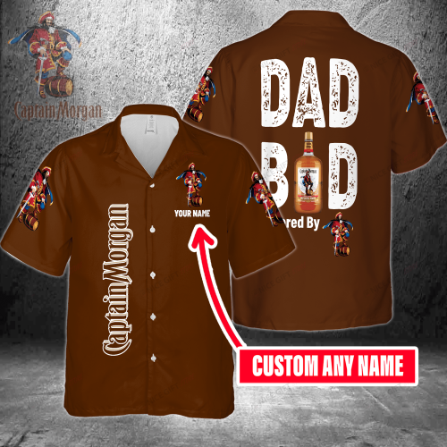 Dad Bod Powered By Captain Morgan Custom Name 3D Button 3D Button Hawaiian Shirt Gift for Men Dad Father Gift for Men Dad Father 3HS-S3Z2