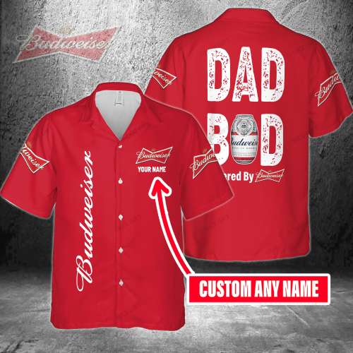 Dad Bod Powered By Budweiser Custom Name 3D Button 3D Button Hawaiian Shirt Gift for Men Dad Father Gift for Men Dad Father 3HS-I5W3