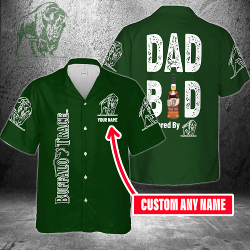 Dad Bod Powered By Buffalo Trace Custom Name 3D Button 3D Button Hawaiian Shirt Gift for Men Dad Father Gift for Men Dad Father 3HS-W2U4