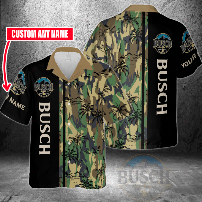 Busch Beer Custom Name 3D Button 3D Button Hawaiian Shirt Gift for Men Dad Father Gift for Men Dad Father 3HS-O1C3