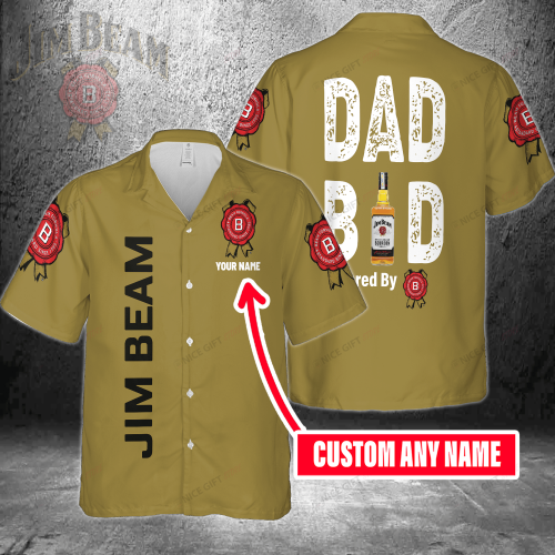 Dad Bod Powered By Jim Beam Custom Name 3D Button 3D Button Hawaiian Shirt Gift for Men Dad Father Gift for Men Dad Father 3HS-I4P0
