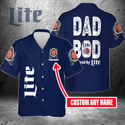 Dad Bod Powered By Miller Lite Custom Name 3D Button 3D Button Hawaiian Shirt Gift for Men Dad Father Gift for Men Dad Father 3HS-U7K9