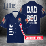 Dad Bod Powered By Miller Lite Custom Name 3D Button 3D Button Hawaiian Shirt Gift for Men Dad Father Gift for Men Dad Father 3HS-U7K9