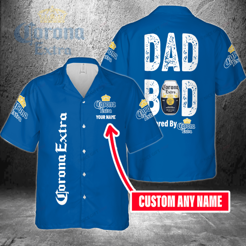 Dad Bod Powered By Corona Extra Custom Name 3D Button 3D Button Hawaiian Shirt Gift for Men Dad Father Gift for Men Dad Father 3HS-P3B9