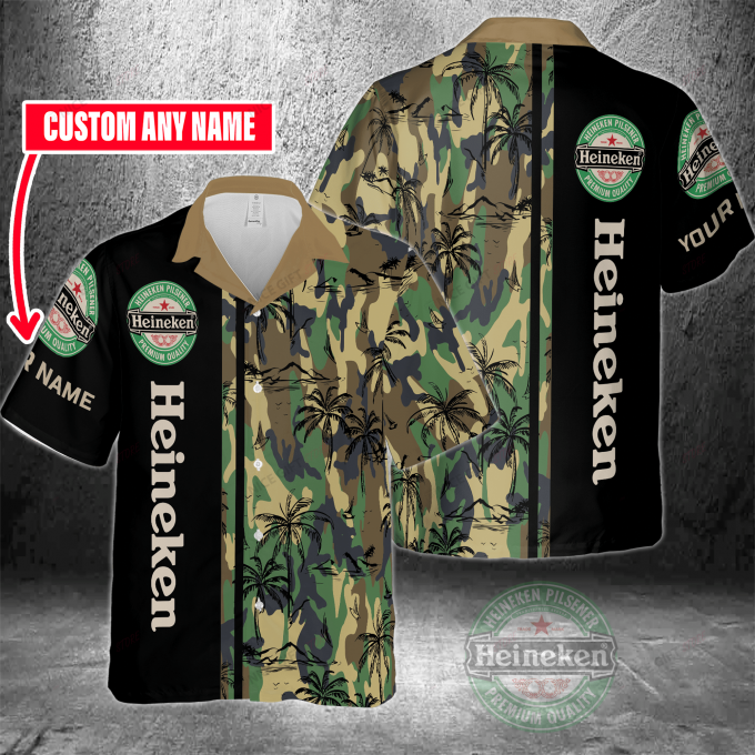 Heineken Custom Name 3D Button 3D Button Hawaiian Shirt Gift for Men Dad Father Gift for Men Dad Father 3HS-R8R7