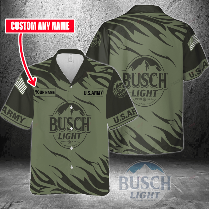Busch Light Custom Name 3D Button 3D Button Hawaiian Shirt Gift for Men Dad Father Gift for Men Dad Father 3HS-X4P0