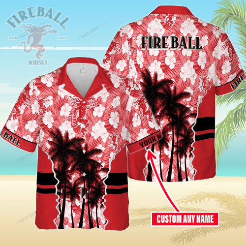 Fireball Cinnamon Whisky Custom Name 3D Button 3D Button Hawaiian Shirt Gift for Men Dad Father Gift for Men Dad Father 3HS-G3V4
