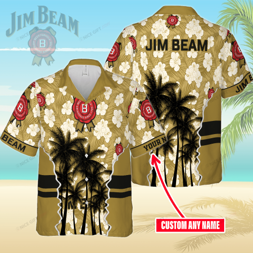 Jim Beam Custom Name 3D Button 3D Button Hawaiian Shirt Gift for Men Dad Father Gift for Men Dad Father 3HS-I1L2