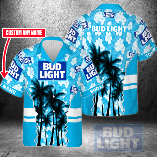 Bud Light Custom Name 3D Button 3D Button Hawaiian Shirt Gift for Men Dad Father Gift for Men Dad Father 3HS-I4S8