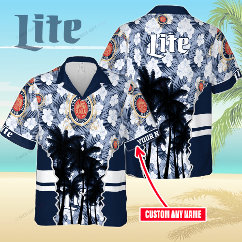 Miller Lite Custom Name 3D Button 3D Button Hawaiian Shirt Gift for Men Dad Father Gift for Men Dad Father 3HS-E5R3