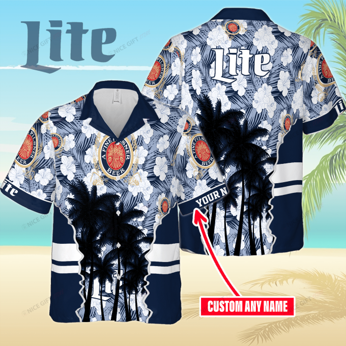 Miller Lite Custom Name 3D Button 3D Button Hawaiian Shirt Gift for Men Dad Father Gift for Men Dad Father 3HS-E5R3