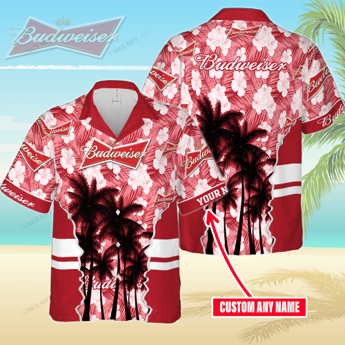 Budweiser Custom Name 3D Button 3D Button Hawaiian Shirt Gift for Men Dad Father Gift for Men Dad Father 3HS-O6J4