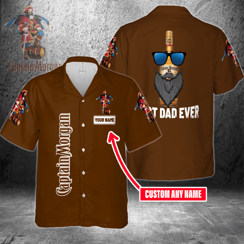 Captain Morgan Custom Name Best Dad Ever 3D Button 3D Button Hawaiian Shirt Gift for Men Dad Father Gift for Men Dad Father 3HS-E9P1