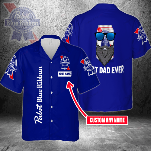 Pabst Blue Ribbon Custom Name Best Dad Ever 3D Button 3D Button Hawaiian Shirt Gift for Men Dad Father Gift for Men Dad Father 3HS-H2T5