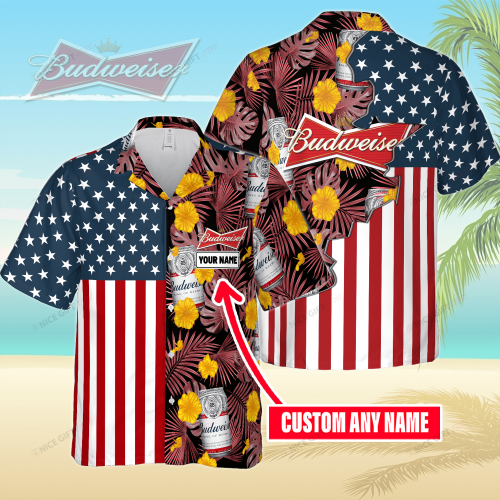 Budweiser Custom Name 3D Button 3D Button Hawaiian Shirt Gift for Men Dad Father Gift for Men Dad Father 3HS-W8A2