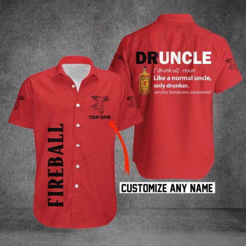 Fireball Cinnamon Whisky Druncle Custom Name 3D Button 3D Button Hawaiian Shirt Gift for Men Dad Father Gift for Men Dad Father 3HS-B5Z8