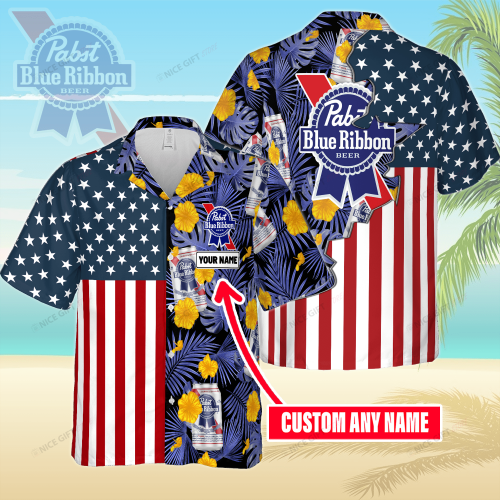 Pabst Blue Ribbon Custom Name 3D Button 3D Button Hawaiian Shirt Gift for Men Dad Father Gift for Men Dad Father 3HS-L6A4