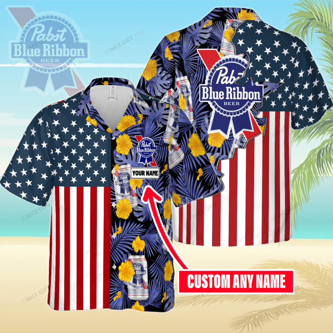 Pabst Blue Ribbon Custom Name 3D Button 3D Button Hawaiian Shirt Gift for Men Dad Father Gift for Men Dad Father 3HS-L6A4