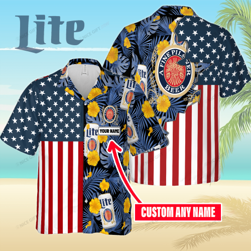 Miller Lite Custom Name 3D Button 3D Button Hawaiian Shirt Gift for Men Dad Father Gift for Men Dad Father 3HS-M3Z3
