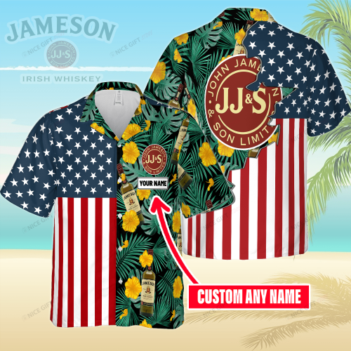 Jameson Irish Whiskey Custom Name 3D Button 3D Button Hawaiian Shirt Gift for Men Dad Father Gift for Men Dad Father 3HS-H1M2