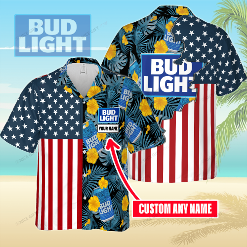 Bud Light Custom Name 3D Button 3D Button Hawaiian Shirt Gift for Men Dad Father Gift for Men Dad Father 3HS-B7H2