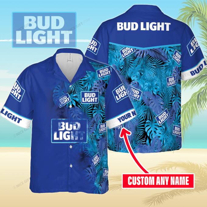 Bud Light Custom Name 3D Button 3D Button Hawaiian Shirt Gift for Men Dad Father Gift for Men Dad Father 3HS-C1T2