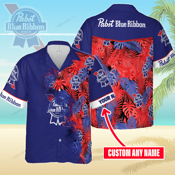 Pabst Blue Ribbon Custom Name 3D Button 3D Button Hawaiian Shirt Gift for Men Dad Father Gift for Men Dad Father 3HS-O4D7