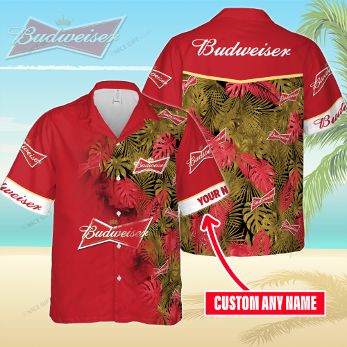 Budweiser Custom Name 3D Button 3D Button Hawaiian Shirt Gift for Men Dad Father Gift for Men Dad Father 3HS-N3P0