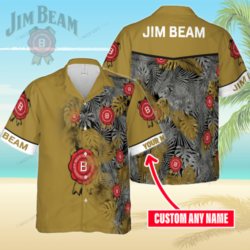 Jim Beam Custom Name 3D Button 3D Button Hawaiian Shirt Gift for Men Dad Father Gift for Men Dad Father 3HS-T0D3