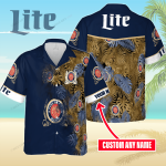 Miller Lite Custom Name 3D Button 3D Button Hawaiian Shirt Gift for Men Dad Father Gift for Men Dad Father 3HS-S1R8