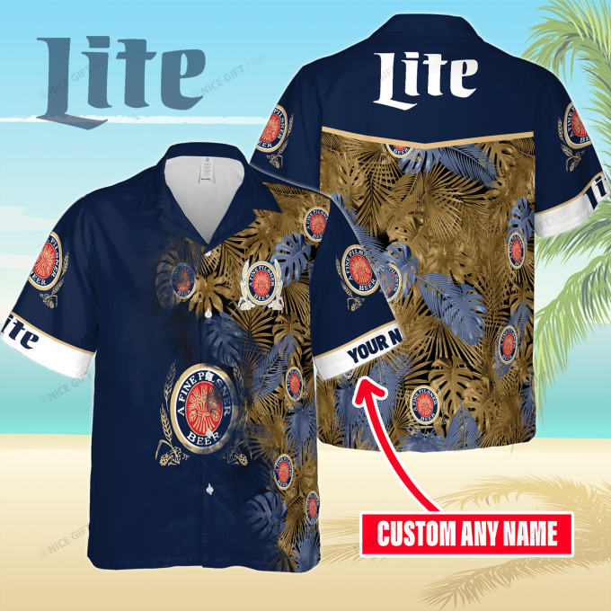 Miller Lite Custom Name 3D Button 3D Button Hawaiian Shirt Gift for Men Dad Father Gift for Men Dad Father 3HS-S1R8