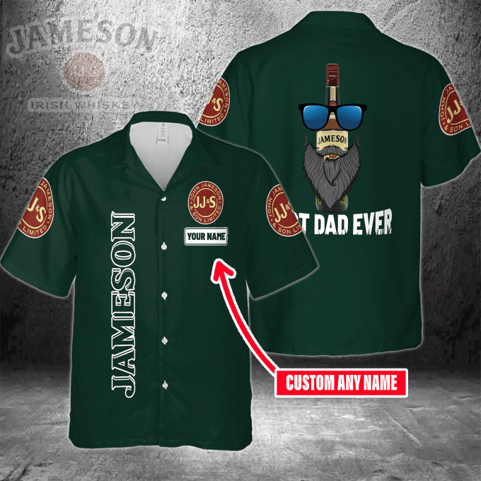 Jameson Irish Whiskey Custom Name Best Dad Ever 3D Button 3D Button Hawaiian Shirt Gift for Men Dad Father Gift for Men Dad Father 3HS-S5T4