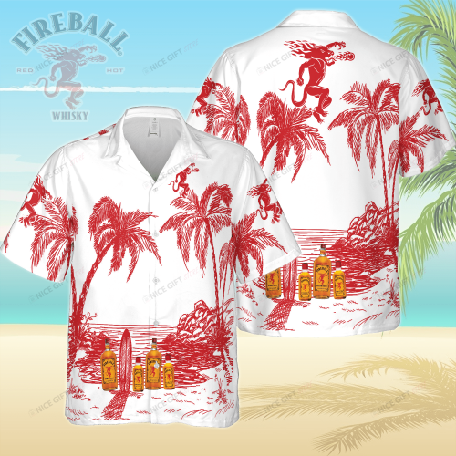 Fireball Cinnamon Whisky 3D Button 3D Button Hawaiian Shirt Gift for Men Dad Father Gift for Men Dad Father 3HS-O8O7